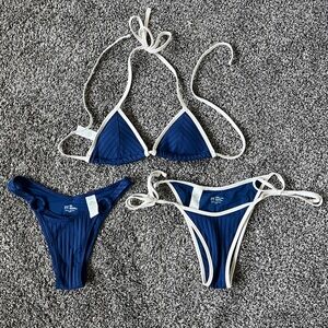 Aerie Three-Piece Blue and White String Bikini